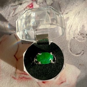 Bloodstone dark green hand crafted ring size 18UK and 8US silver hardware